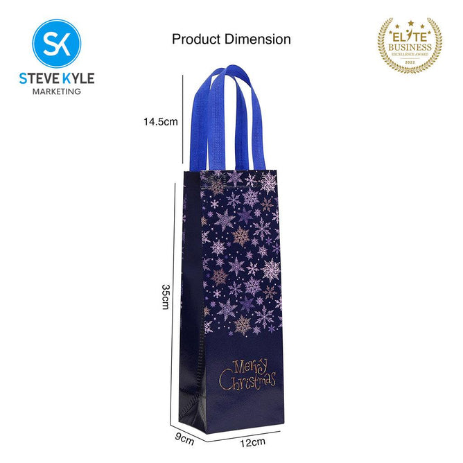 Steve Kyle Merry Christmas Printed Reusable Non-Woven Wine Tote Bag for Holiday Gifts