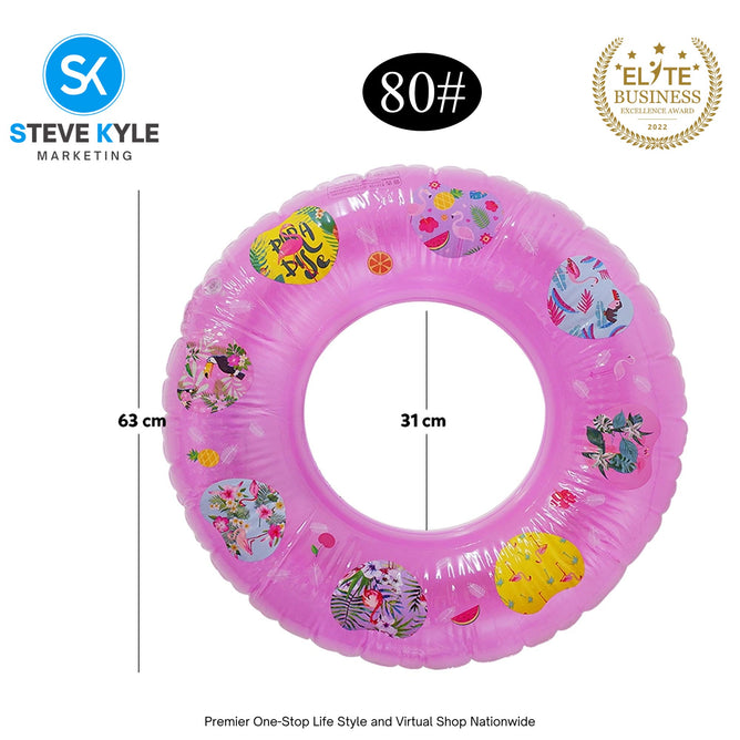Pink Blue Lively Print Inflatable Swimming Ring For Adult Outdoor Fun Summer Time