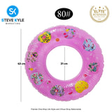 Pink Blue Lively Print Inflatable Swimming Ring For Adult Outdoor Fun Summer Time