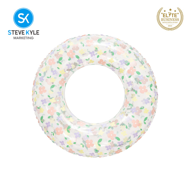 Steve Kyle Inflatable Transparent Swim Ring Floral Print For Outdoor Water Fun