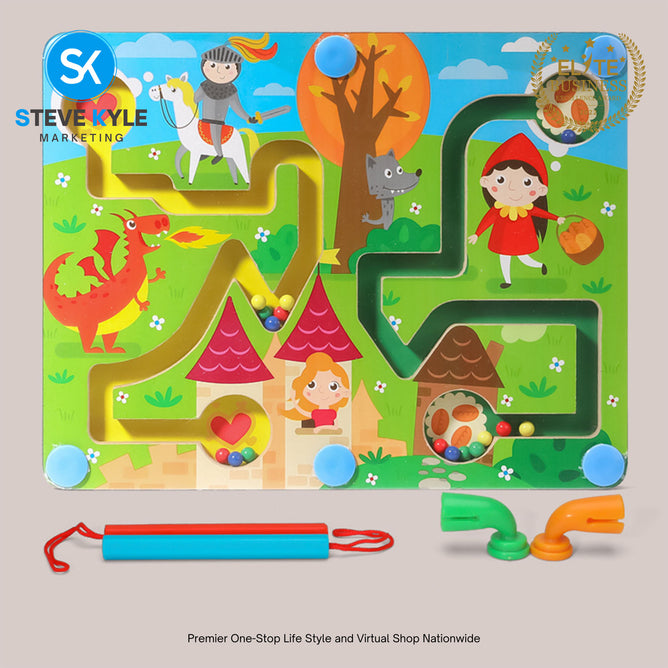 3D Wooden Magnetic Maze Puzzle Interactive Magnet Beads Maze Educational Toys for Kids