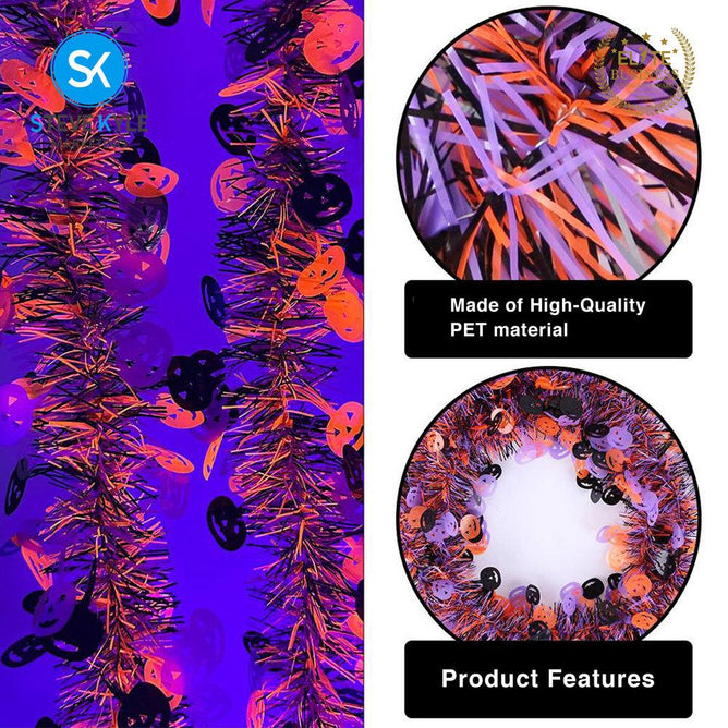 Steve Kyle 2M Halloween Christmas Tinsel Garland with Pumpkin Pom Pom and Snowflake Decorations