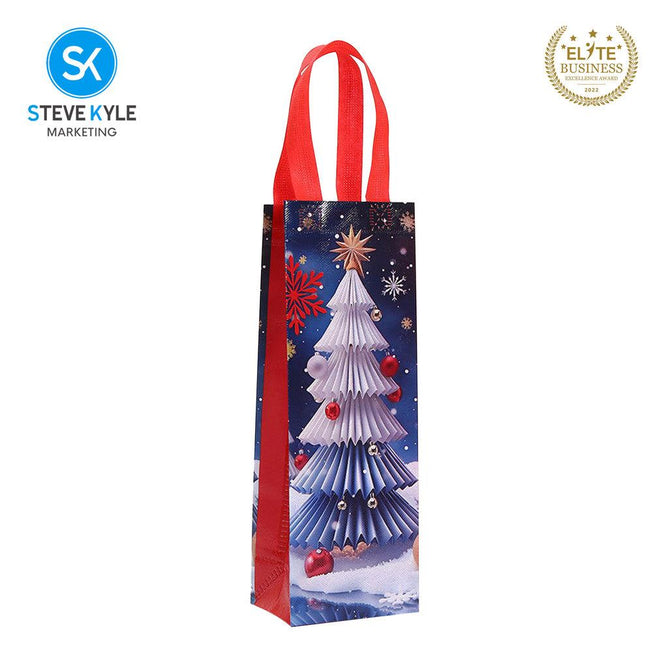 Steve Kyle Merry Christmas Printed Reusable Non-Woven Wine Tote Bag for Holiday Gifts