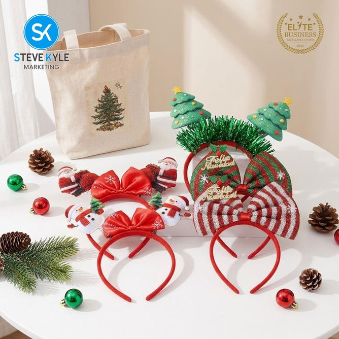 Steve Kyle Festive Felt Christmas Headband with 3D Snowman Santa Claus Bow Hairband for Kids and Adults