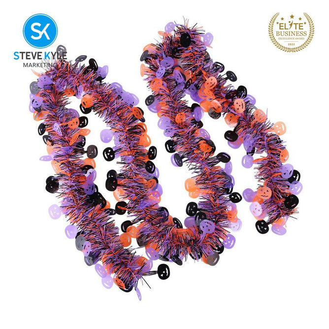 Steve Kyle 2M Halloween Christmas Tinsel Garland with Pumpkin Pom Pom and Snowflake Decorations