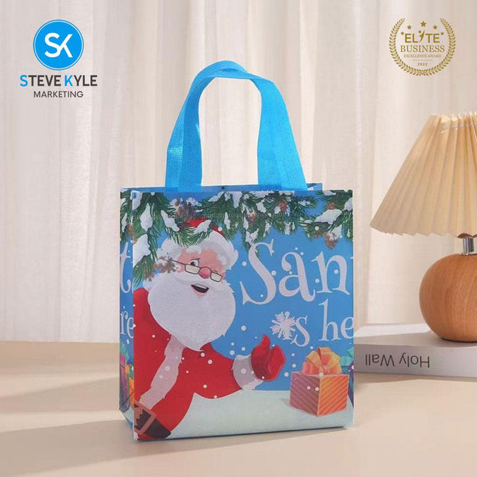Steve Kyle Merry Christmas Printed Non-Woven Reusable Tote Bag for Groceries and Holiday Giveaways