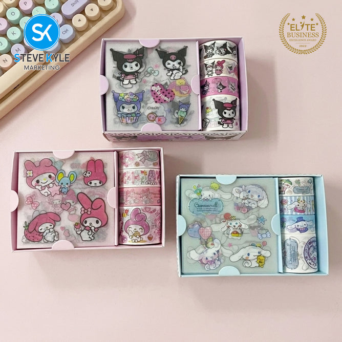 Steve Kyle Random Cartoon Design Adhesive 4 Roll Tape With Sticker Set For Diary Journal Decoration