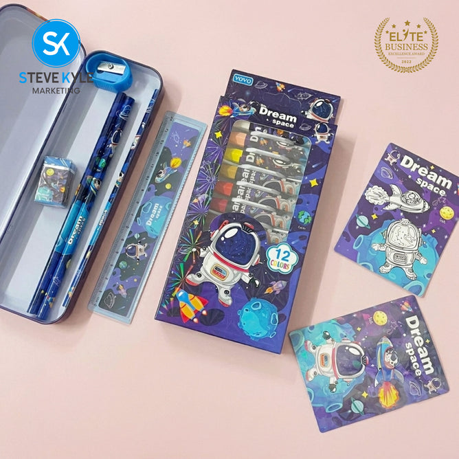 Steve Kyle Fun Character Print Oil Pastel Color Pencil Case Ruler Sharpener Eraser Set For Party Giveaway Classroom Supplies