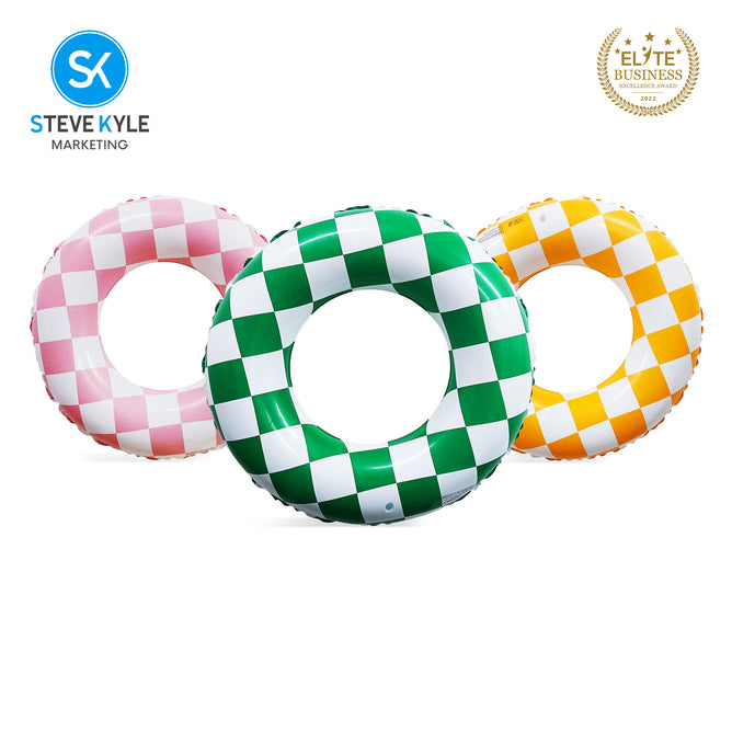 Steve Kyle Inflatable Swim Ring Classic Grid Pattern For Outdoor Water Fun