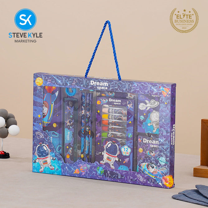 Steve Kyle Fun Character Print Oil Pastel Color Pencil Case Ruler Sharpener Eraser Set For Party Giveaway Classroom Supplies