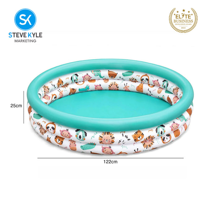 Steve Kyle Inflatable Round Kiddie Pool Safari Animals Print For Outdoor Fun
