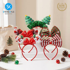 Steve Kyle Festive Felt Christmas Headband with 3D Snowman Santa Claus Bow Hairband for Kids and Adults