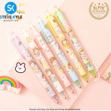 Cute Cartoon Retractable Pen 0.5mm Black Ink Gel Pen SET (6pcs) Stationery School Supplies