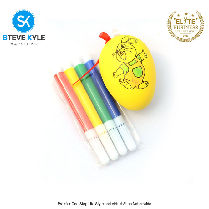 (1PC egg & 4Colors Pen) Baby Kids Paint Toy Egg with Paint pen