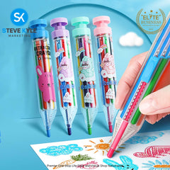 8in1 Colors Multicolor Crayon Pen Retractable Crayon Pens Transparent Barrel Colored Pencil Kids Party