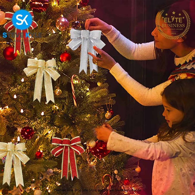 Glitter Bowknot Ribbon Christmas Tree Decor Ribbon For Holiday Decor