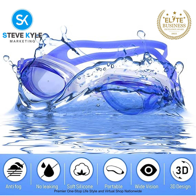 Swim Anti-fog Goggles Adjustable for Kids and Adults with 1 Pair Earplugs & Pouch Case