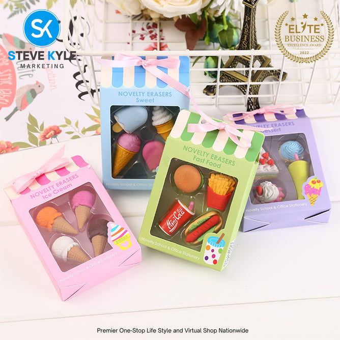 4PCS Novelty Erasers Colorful Cute Erasers For Kids Stationery School Supplies