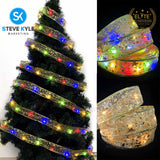 5M/Christmas Ribbon Fairy Lights Decor Christmas Lace Ribbon Bows With LED For Christmas Tree