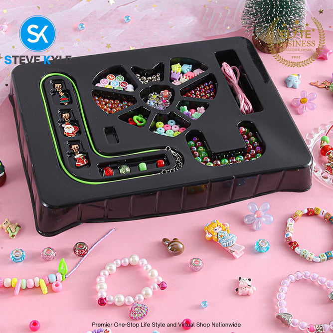 Kids Beaded Necklace & Bracelet Set Girls' Handmade DIY Jewelry Making Pink Hearts & Christmas Themed Best Gift Toy