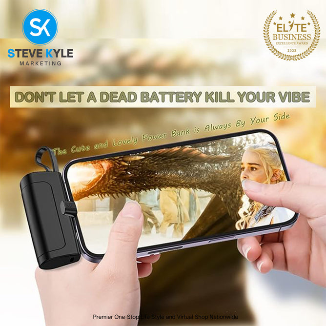 Portable Mini Power Bank Charger for USB C Android Device (Direct Plugin) and for iPhone Apple (Wired)