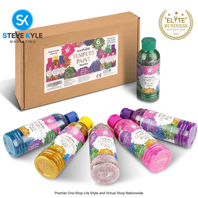 6 Colors Non Toxic Paint Set Washable Tempera for Kids Normal & Glitters
