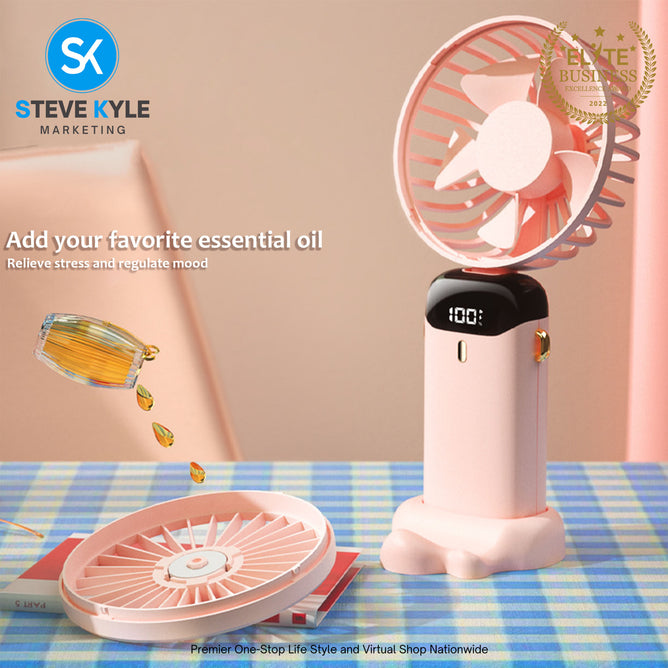 Handheld Portable Folding Fan Multifunctional Digital Display Aromatherapy Fan Neck Rope