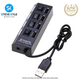 Multi Port USB Hub 4 Port USB 2.0 Hub On/Off Switches DC Power Adapter Cable For PC Laptop