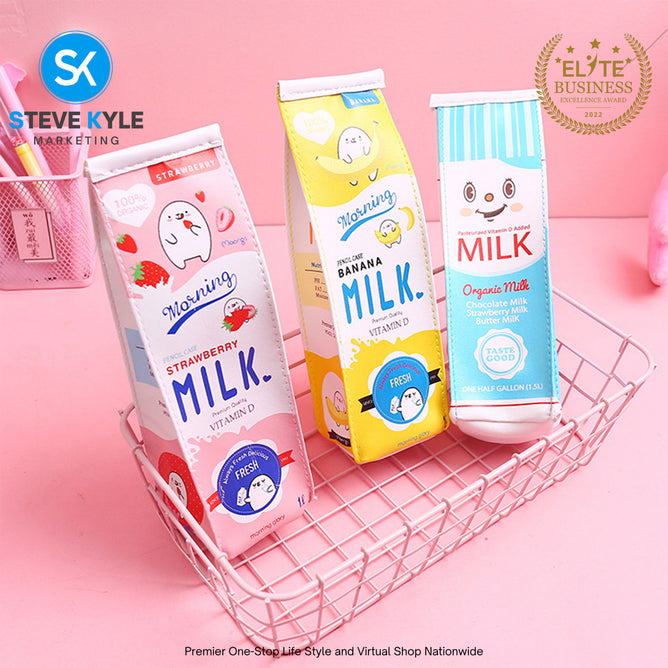 Korea Large Capacity Student Pencil Case Cartoon Waterproof Milk Box Pencil Bag