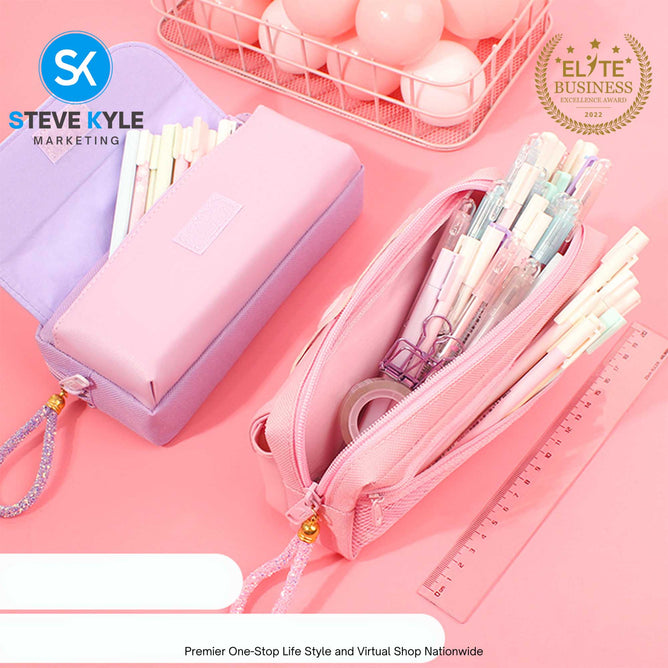 Cat Pencil Case Cute Pencil Bag Three layers Pen Case Kids Kawaii Stationery Bag Cartoon Animals Pen Bag Girls Handbag