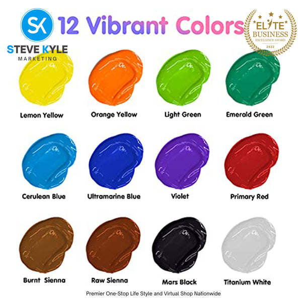 12 Colors Premium Acryclic Paints with 3 Brushes For Students, Crafter ...