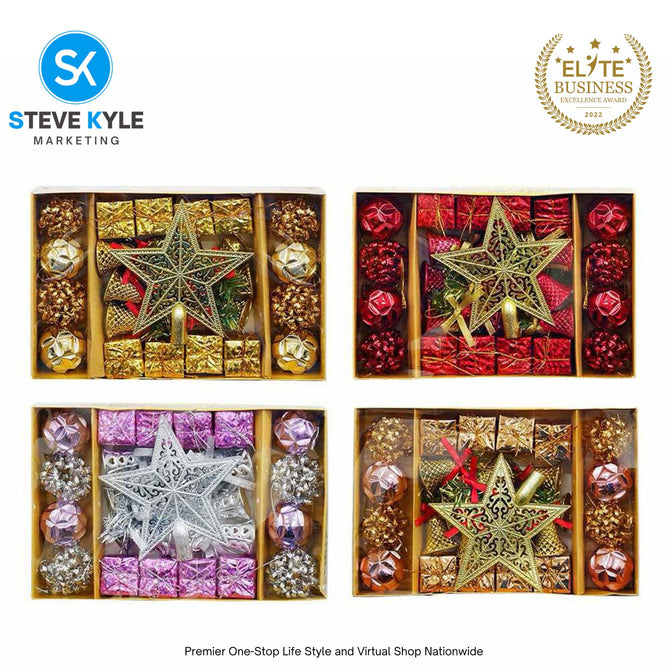 Set Mixed Christmas Balls Xmas Tree Ornaments Glitter Balls With Topper Star For Home Decor