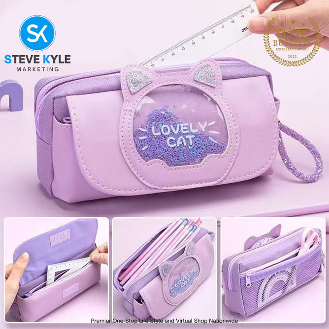 New Large-Capacity Pencil Case Girl Heart Glitter Pencil Case Student Influencer Pencil Case