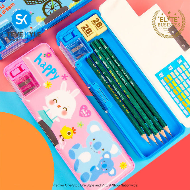 Double Sided Opening Magnetic Pencil Case for Kids Children Pencil case with Sharpener