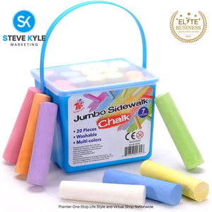 Jumbo Sidewalk Chalk, 20 Pieces 7 Colors, Washable, Non Toxic Chalks Set with Handy Case