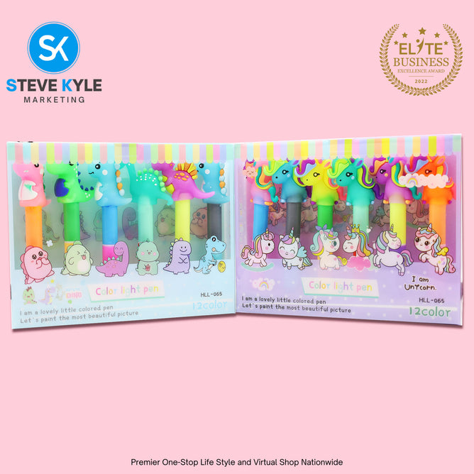 Random Color Light Pens Set of 6 (12 Diff Colors) Stationery Creative Best Gift for Kids