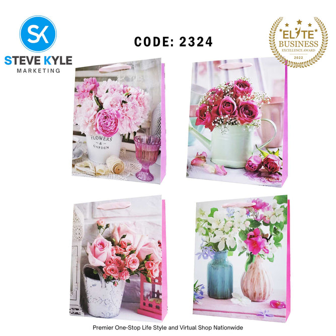 Valentines Day Gift Bag Love Bear - Floral Design Couple Gift Packaging Bag Paper Bag