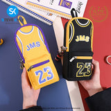 Basketball Pencil Case Ball Shirt Study Pouch Holder Bag with 2 Compartments Portable Vertical Color