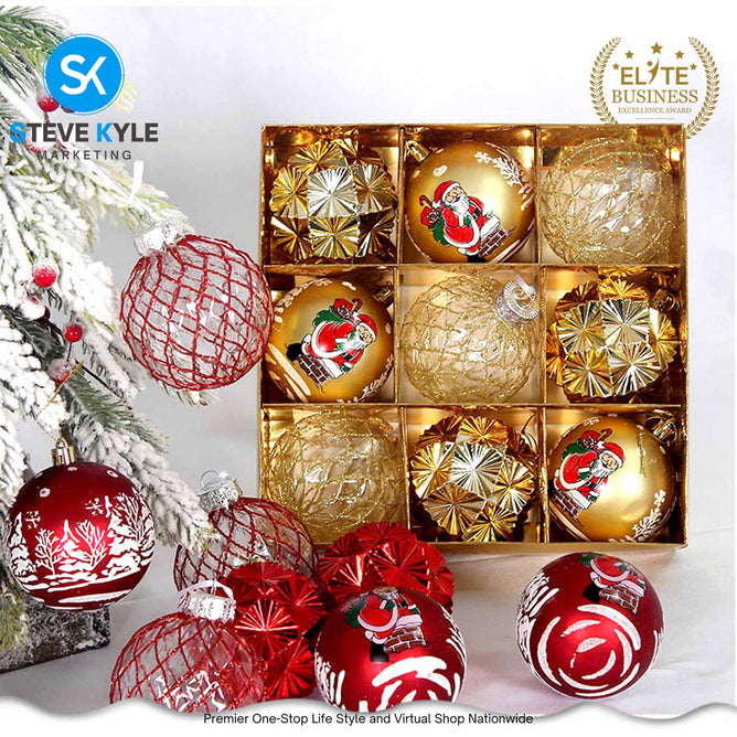 9PCS/8CM Christmas Tree Balls 3 Styles XMAS Ornaments Shatterproof Hanging Balls Big Size Decors