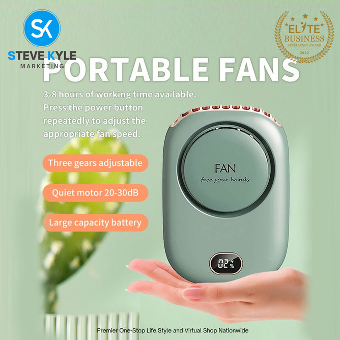 Mini portable fan,neck hanging, waist hanging, desktop holding, USB charging, 3-level wind power
