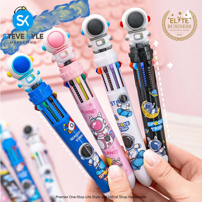 10 IN 1 BallPoint Pen with Spaceman Head Ball Pens Cute Cartoon Design Kids Gift School Stationery