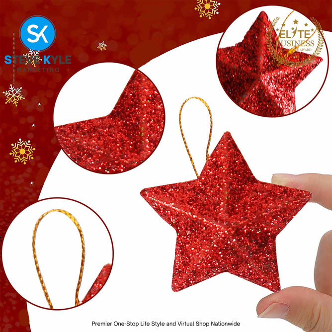Steve Kyle Six Pieces Christmas Glitter Star Pendant For Holiday X-mas Tree Hanging Ornament Decoration