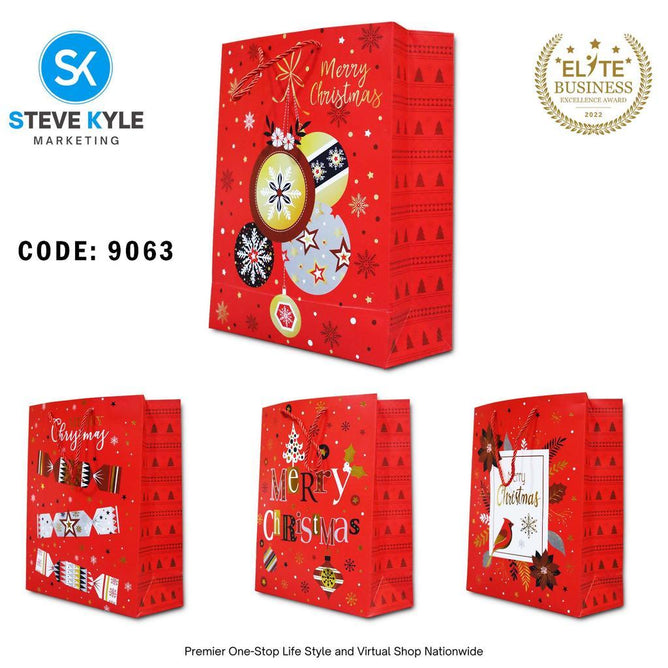 Steve Kyle Random Design Christmas Craft Paper Gift Bag with Twisted Rope Handle for Holiday Gifts Party Favors