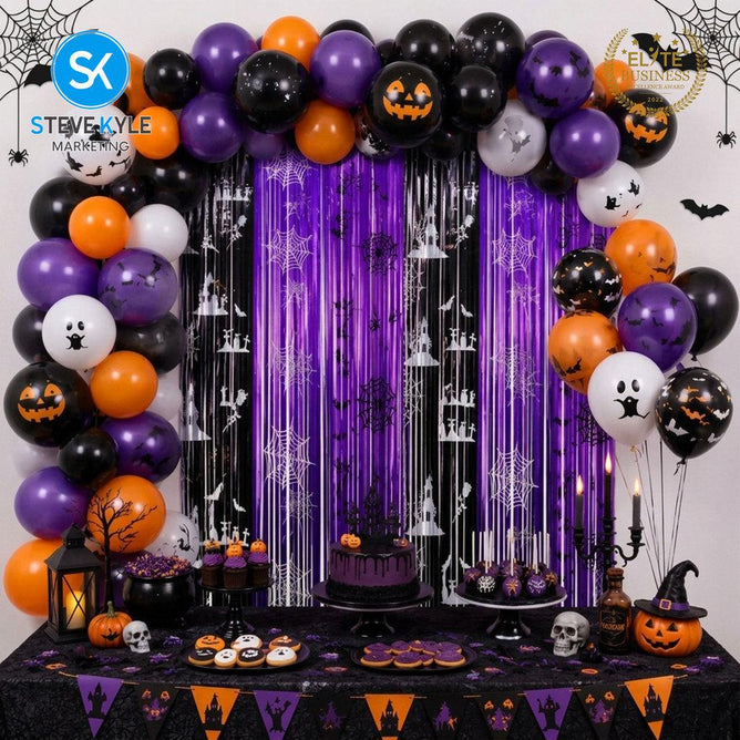 Steve Kyle Halloween Purple and Black Backdrop Curtain Photo Background Hanging Decoration