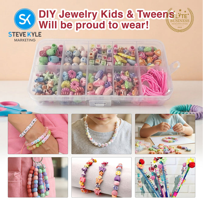 Steve Kyle 2-in-1 Pretend Makeup Kit with Jewelry Making Accessories Gift Box for Kids