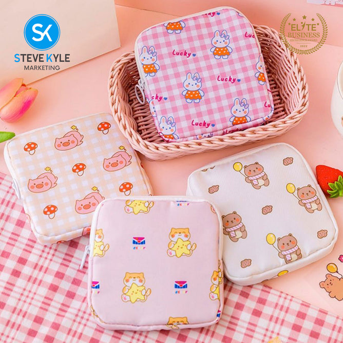 Steve Kyle Cute Cartoon Portable Feminine Hygiene Storage Pouch for Women