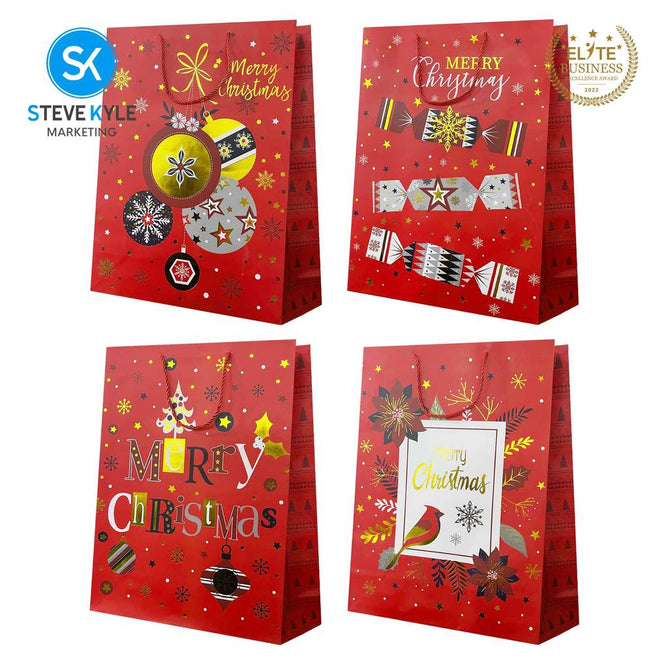 Steve Kyle Random Design Christmas Craft Paper Gift Bag with Twisted Rope Handle for Holiday Gifts Party Favors