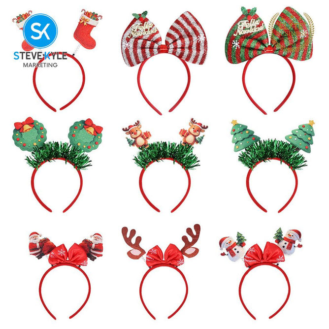 Steve Kyle Festive Felt Christmas Headband with 3D Snowman Santa Claus Bow Hairband for Kids and Adults