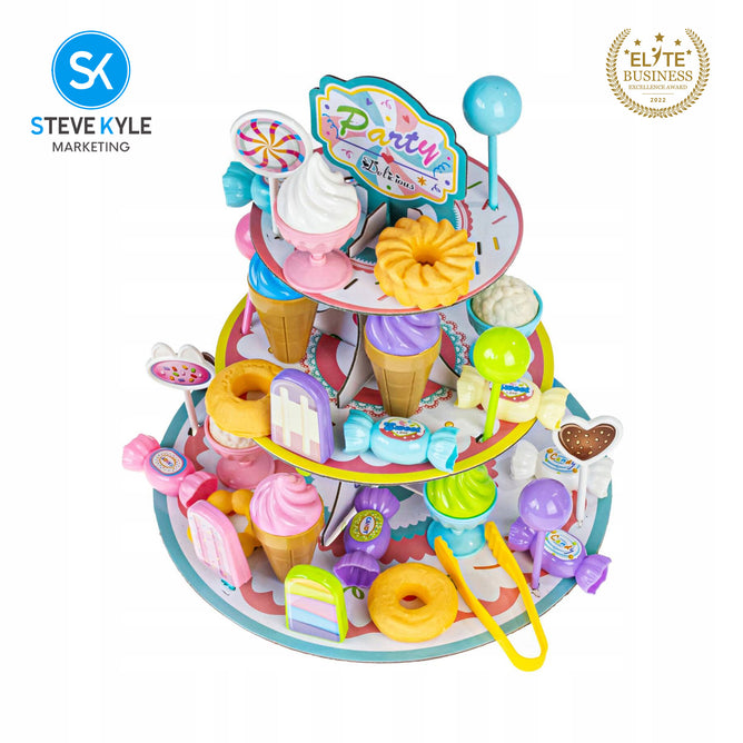 Steve Kyle Kids Pretend Play Dessert Stand Toy Set with Ice Cream Candy Donuts Popsicles