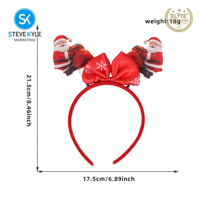Steve Kyle Festive Felt Christmas Headband with 3D Snowman Santa Claus Bow Hairband for Kids and Adults